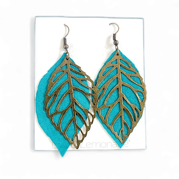 DiscoLemonade Upcycled Lightweight Turquoise And Bronze Fairy Feather Earrings - Picture 3 of 3